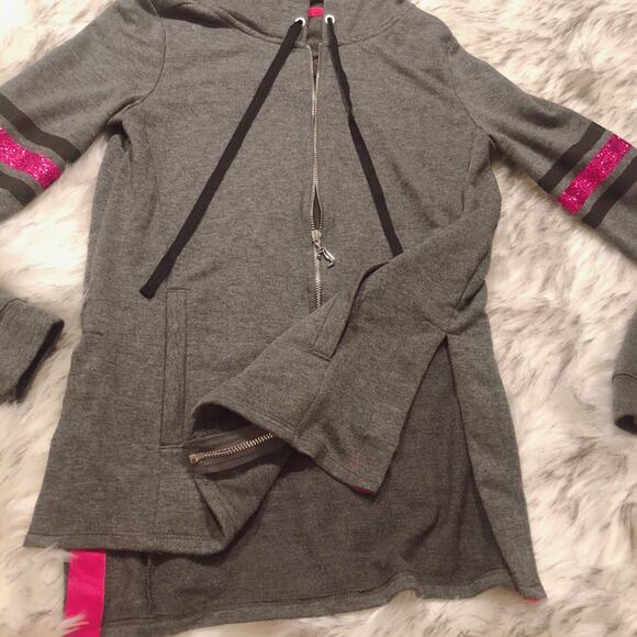 Juicy Couture Graphic Gray & Pink Glitter Athleisure Zip Up Hoodie Y2k Vibes - Picture 9 of 11